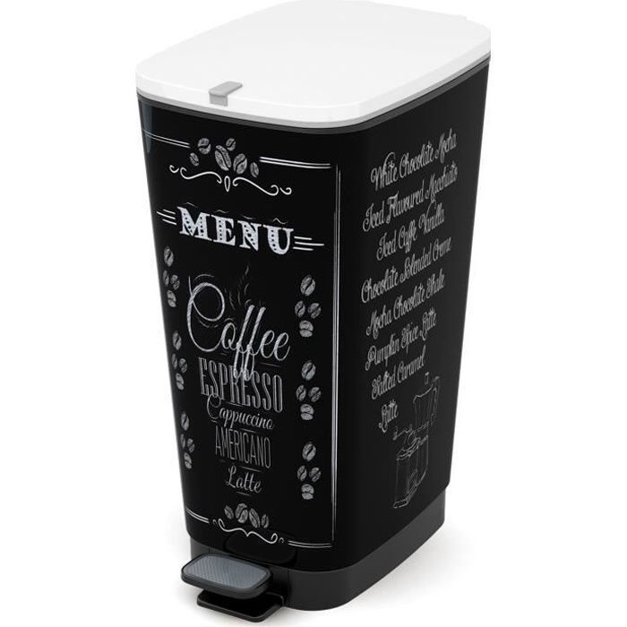 KIS Pedal Kitchen Waste Bin 50L CHIC Black Motif Coffee Menu