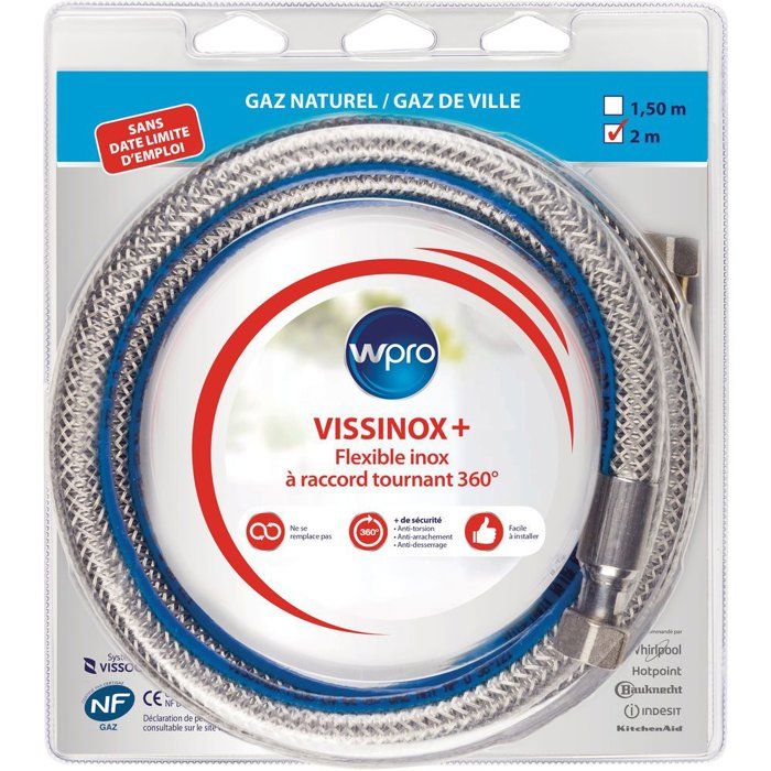 Stainless Steel Gas Hose - WPRO - TNV200 - Natural Gas - Vissinox+ - 2 m