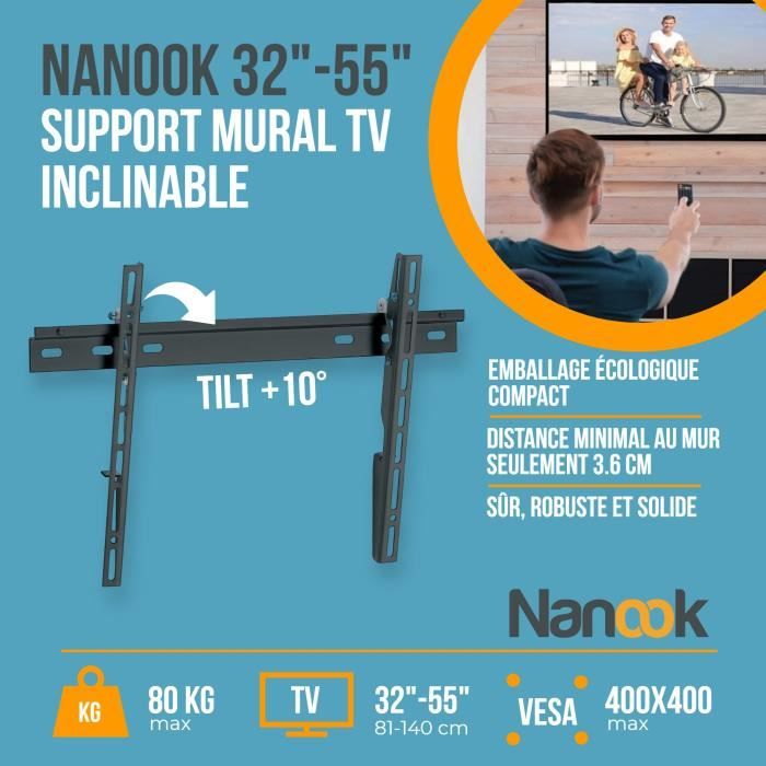 NANOOK Tilting TV Wall Mount Bracket for 32-55 Inch TVs - Mounting Solution for LCD and (O)LED TVs - Black