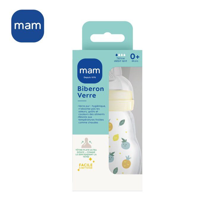 MAM Glass Bottle - 170ml - 0 to 6 months - Teat Flow 1 - White