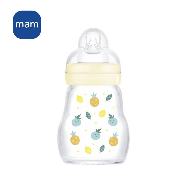 MAM Glass Bottle - 170ml - 0 to 6 months - Teat Flow 1 - White