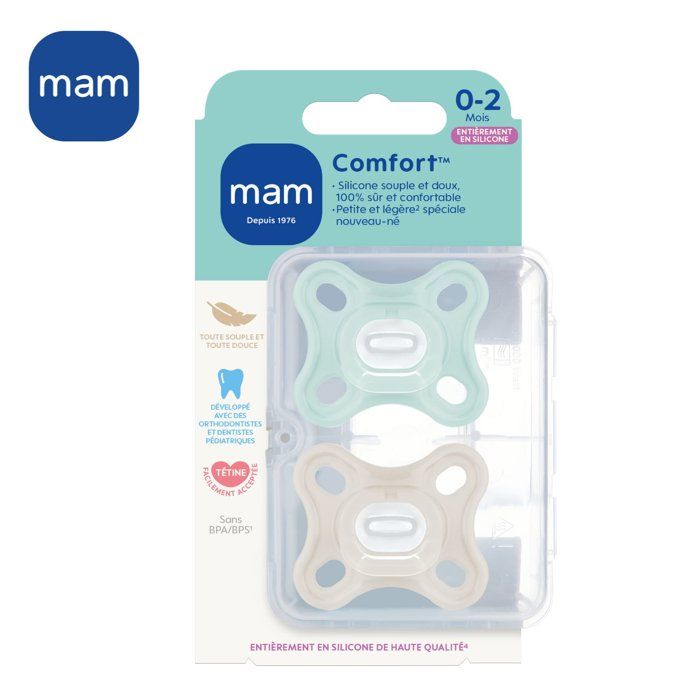 MAM Comfort Physiological Pacifier +0m Blue Set of 2 + Storage Box