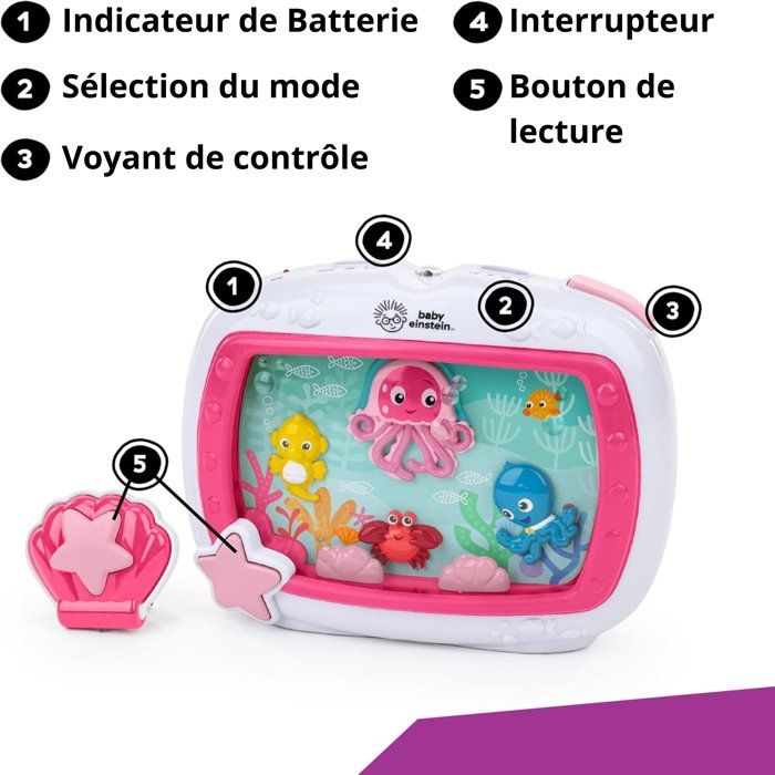 BABY EINSTEIN Baby Night Light - Pink Sea Dreams - 25 min setting light, sound, music or soothing ocean sounds, remote control