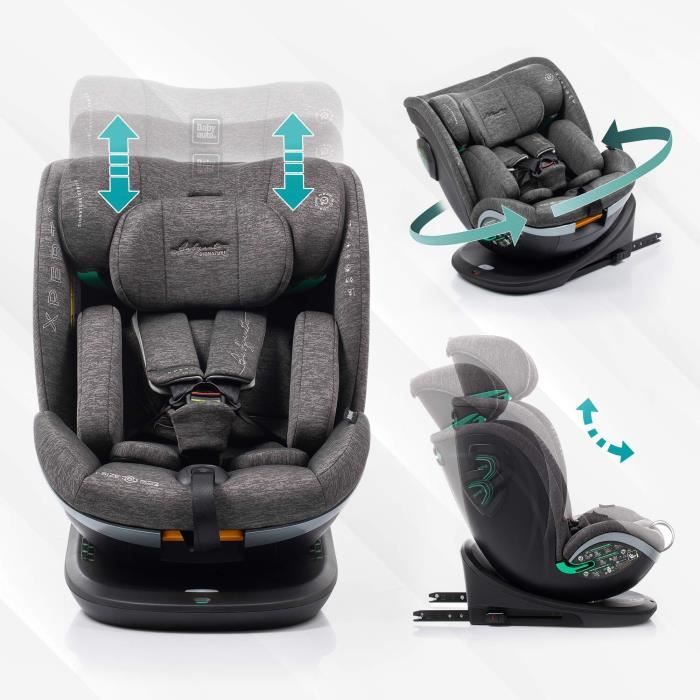 Car seat - BABYAUTO - XPERTA GREY DOBBY - From birth to 12 years - 0-36 kg - I-Size - ISOFIX - 360° swivel - ECE R129
