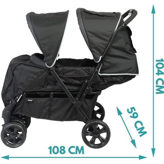 BAMBISOL Double Stroller - Fully equipped - Rain cover included - Easy folding