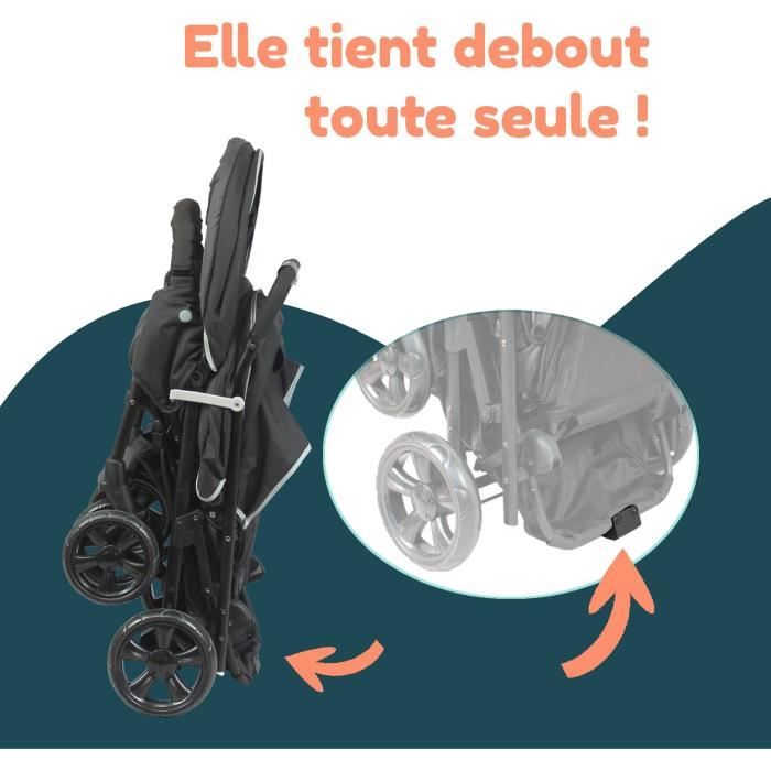 Double twin stroller - BAMBISOL - Combined Double Stroller + I-size Car Seat - 4 wheels - Black