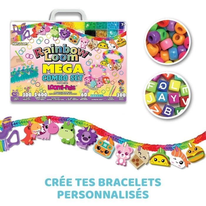 Bandai - Rainbow Loom Mega Combo Set - Bracelet Making - Loom with 5600 Elastics - Charms and Beads - CD00101