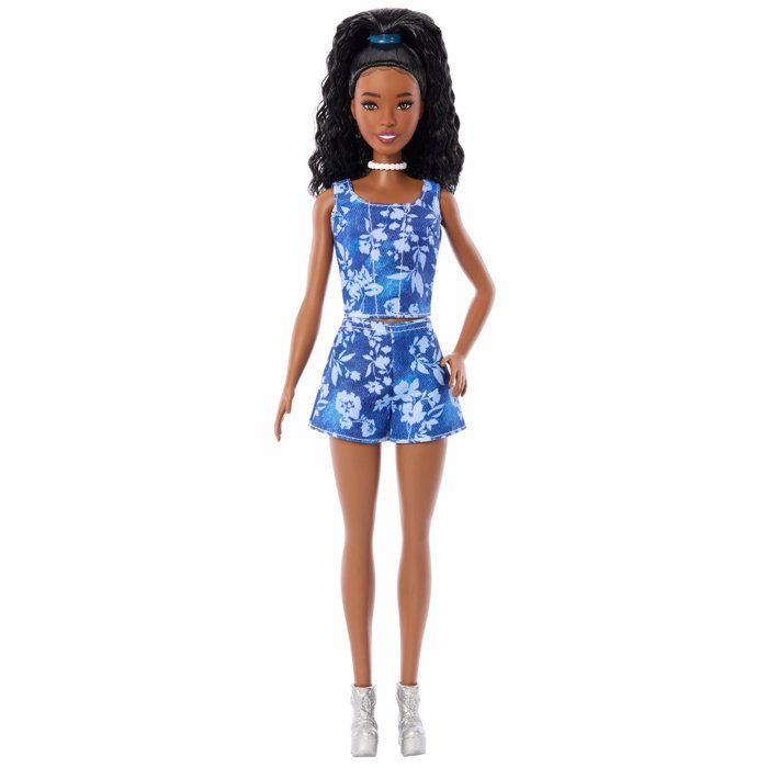 Fashion Doll - Barbie - Fashionistas Shorts and Floral Top - Black Hair - Ages 3 and up