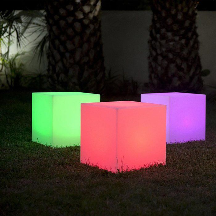 LUMISKY - Luminous cube stool wireless LED - multicolored dimmable CARRY - 40cm with remote control and induction base