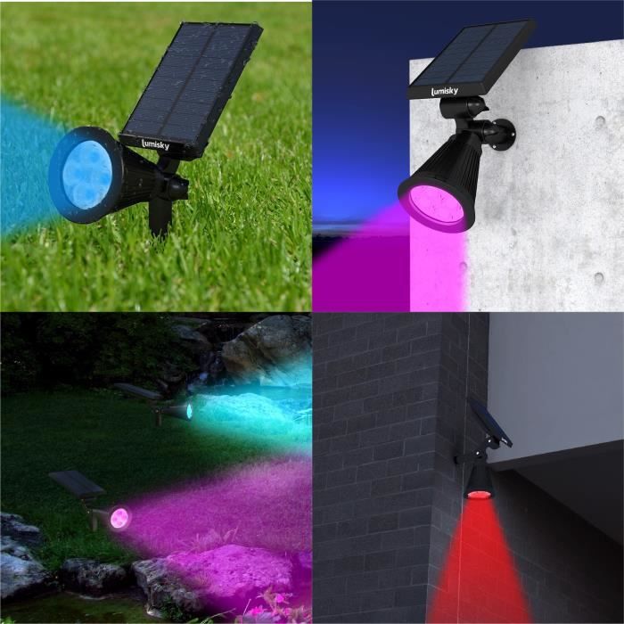 Lumisky pack of 2 Waterdown Outdoor Solar Spots - 4 colorful LEDs - 200 LM - Pivoting head at 90 ° C