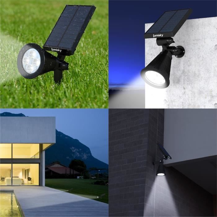 Waterproof outdoor solar spotlight - LUMISKY - 4 white LEDs - 200 Lm - 90° swivel head