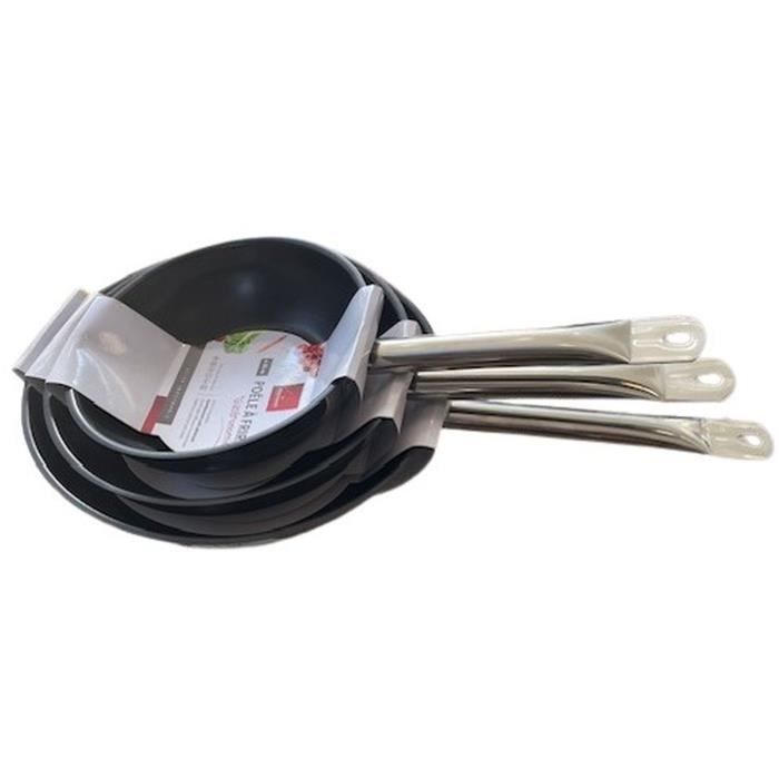 Set of 3 frying pans - BAUMALU - Gastronomy - 20 / 24 / 28 cm - Stainless steel