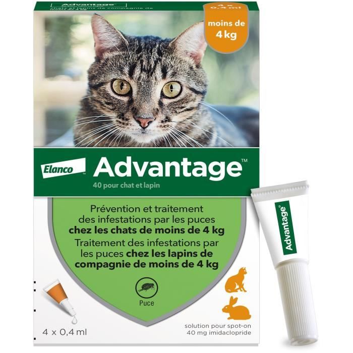 Advantage antipuce rabbit chat solution 1 to 4kg 4 pipettes