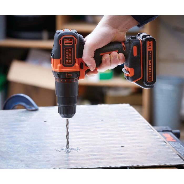 BLACK & DECKER - Percussion Drill - Li Ion Battery 2x18 V + 80 Accessories in Box - Black and Orange