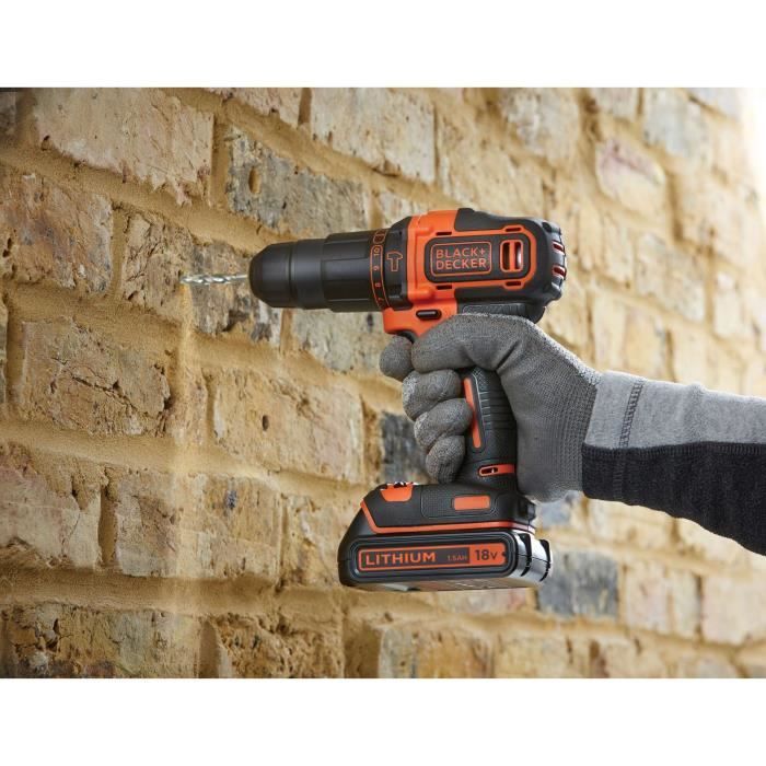 BLACK & DECKER - Percussion Drill - Li Ion Battery 2x18 V + 80 Accessories in Box - Black and Orange