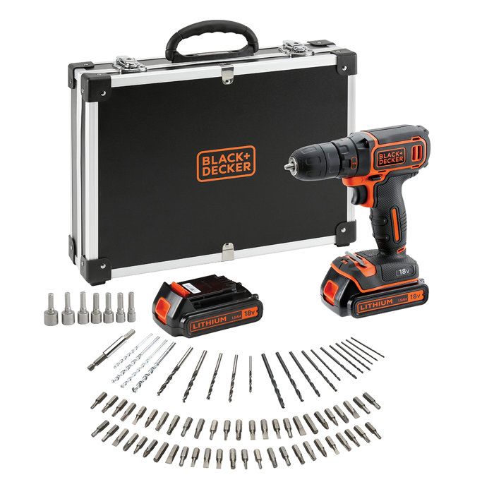 BLACK & DECKER BDCDC18BAFC - Drill-driver - Li Ion 2x18 V battery + 80 accessories - Orange