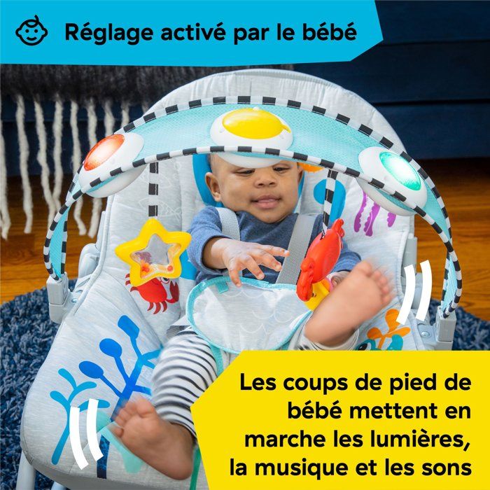 BABY EINSTEIN Octopus Evolutionary Bouncer (usable up to 30 months) - Ocean Explorer, Fixed or Rocking Position, Music and Light