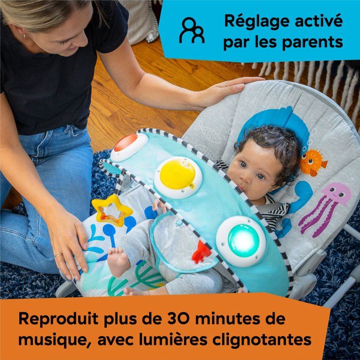 BABY EINSTEIN Octopus Evolutionary Bouncer (usable up to 30 months) - Ocean Explorer, Fixed or Rocking Position, Music and Light