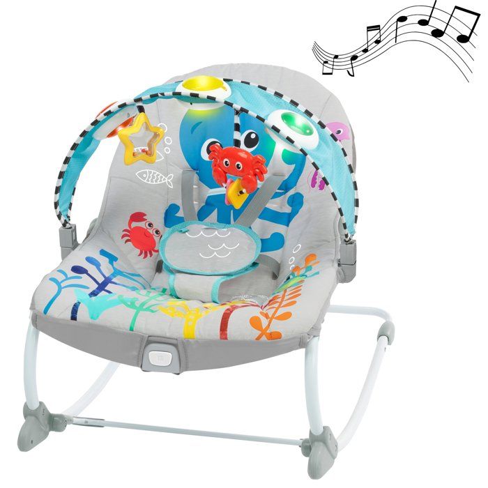 BABY EINSTEIN Octopus Evolutionary Bouncer (usable up to 30 months) - Ocean Explorer, Fixed or Rocking Position, Music and Light