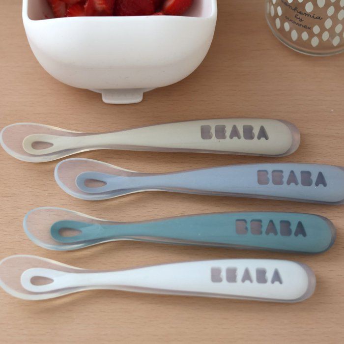 Béaba Set of 4 spoons first meal soft silicone Rainbow