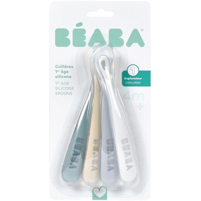 Béaba Set of 4 spoons first meal soft silicone Rainbow