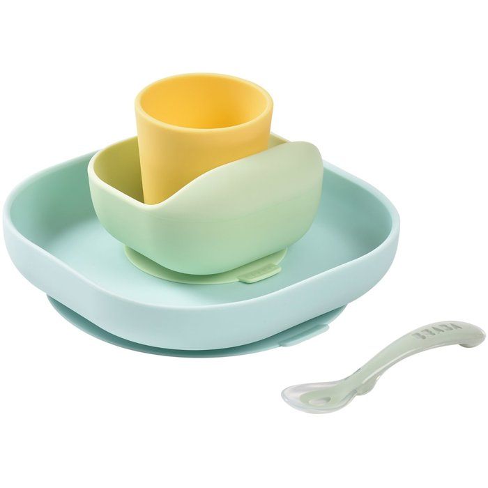 BEABA 4-piece silicone suction cup dish set - Yellow
