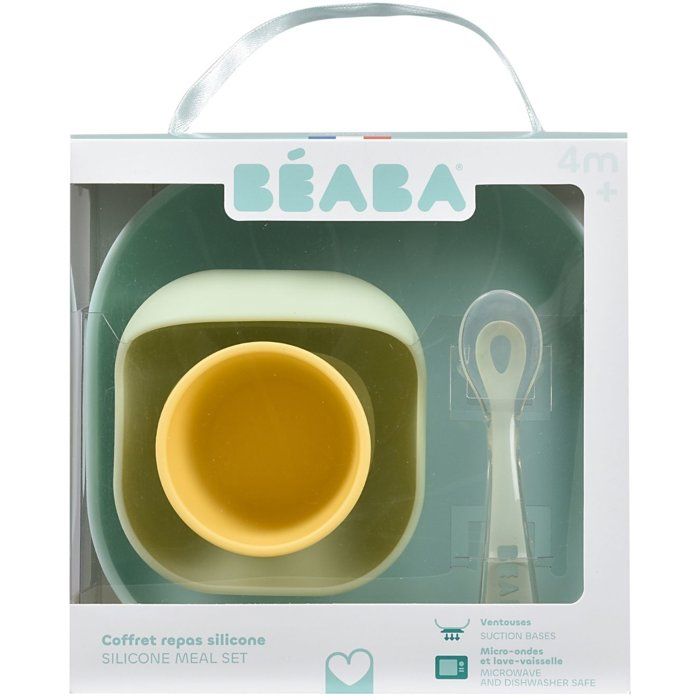 BEABA 4-piece silicone suction cup dish set - Yellow