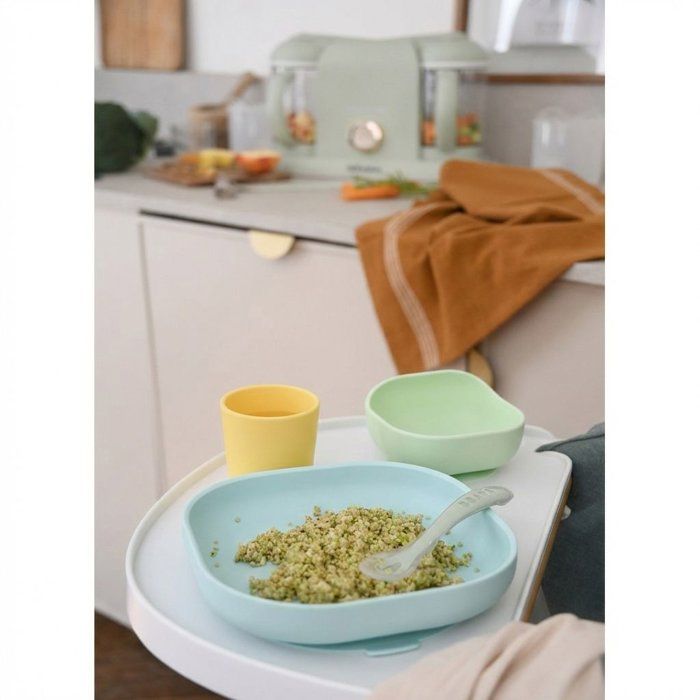 BEABA 4-piece silicone suction cup dish set - Yellow