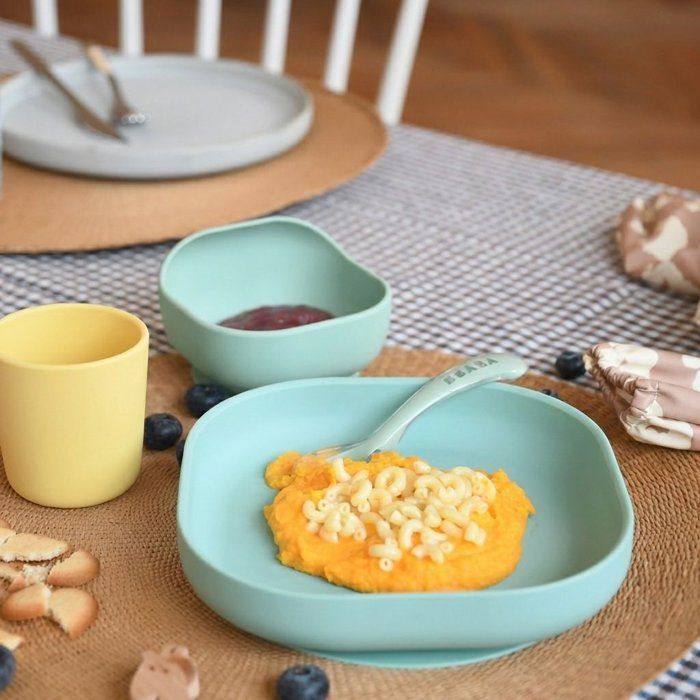 BEABA 4-piece silicone suction cup dish set - Yellow