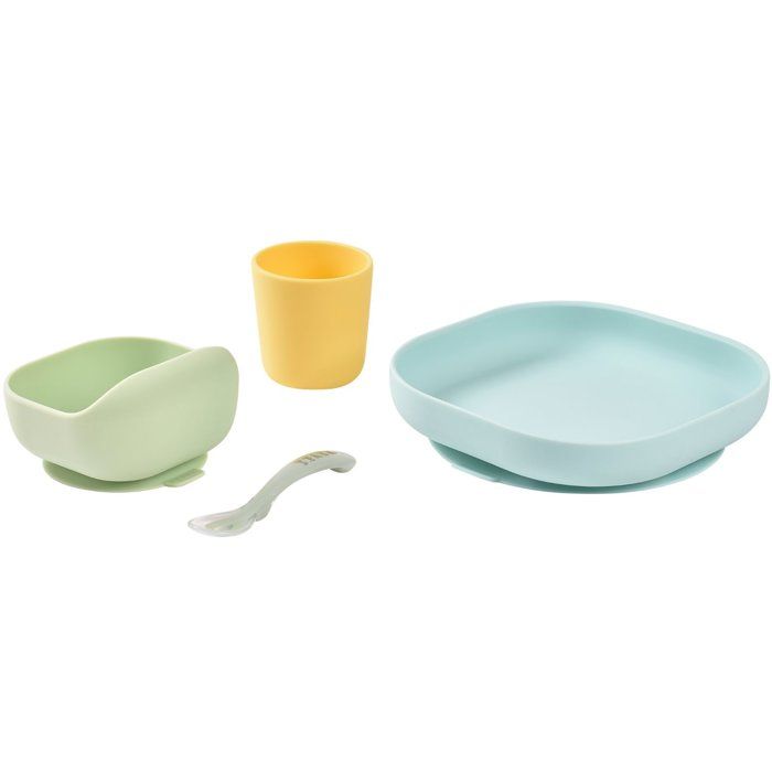 BEABA 4-piece silicone suction cup dish set - Yellow