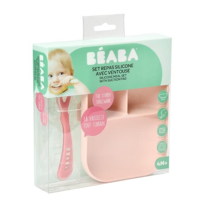 BEABA Silicone lunch set 2 pieces compartmentalized - pink