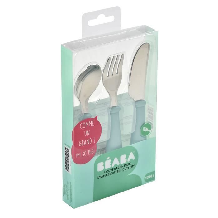 BEABA Set of 3 stainless steel airy green cutlery