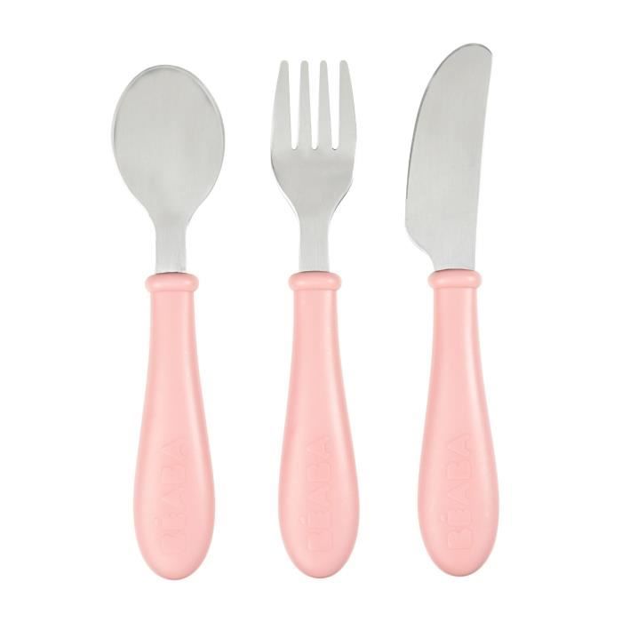 BEABA Set of 3 old pink stainless cutlery