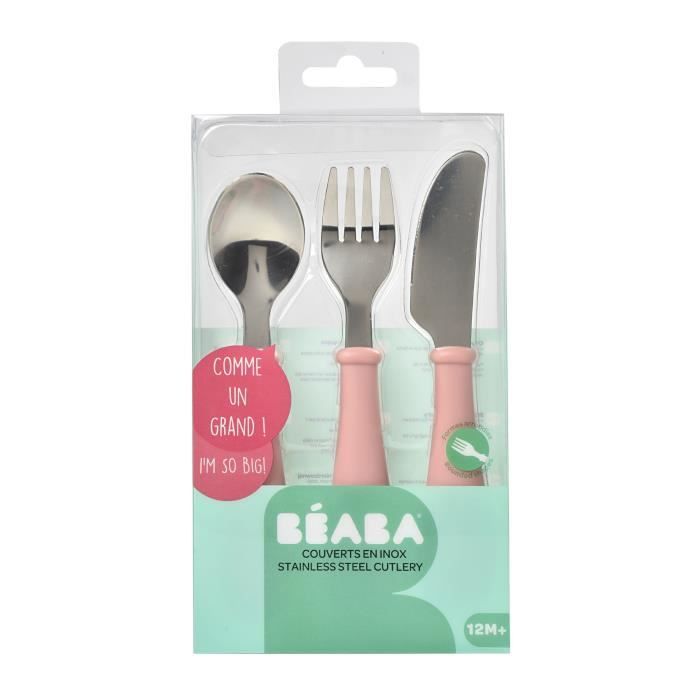 BEABA Set of 3 old pink stainless cutlery