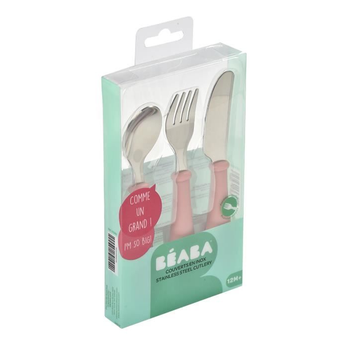 BEABA Set of 3 old pink stainless cutlery