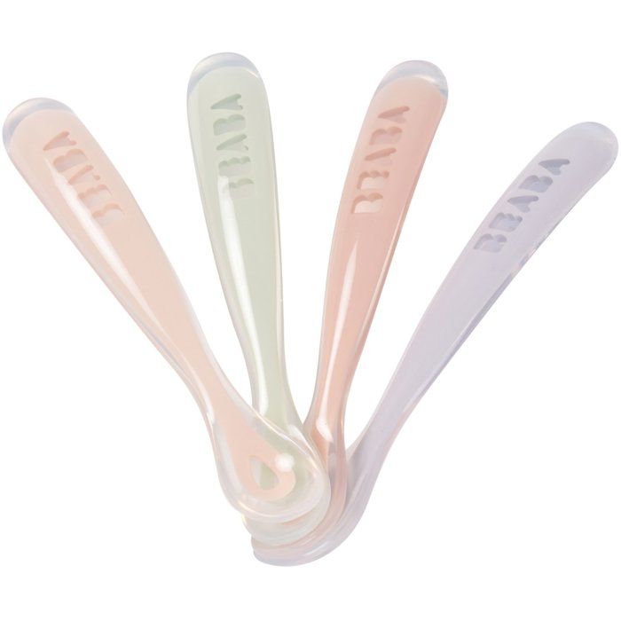 BEABA Set of 4 silicone 1st age spoons (windy blue + eucalyptus green + light mist + old pink)