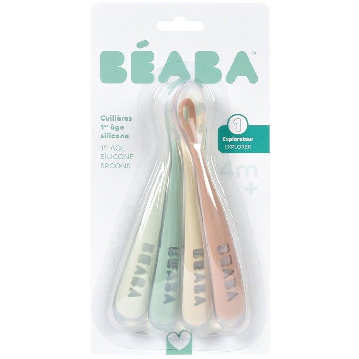 Set of 4 1st age silicone spoons Velvet grey/Sage green