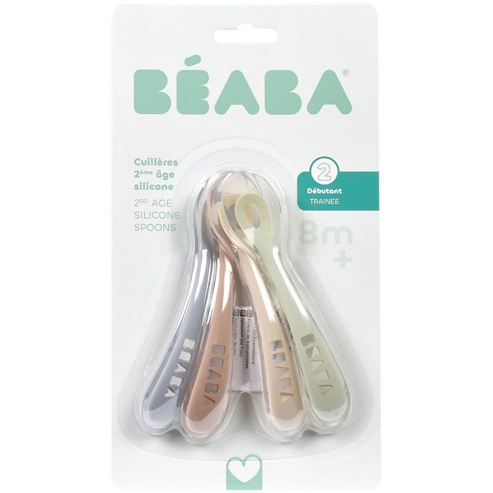 Set of 4 silicone spoons for second age, velvet grey/sage green