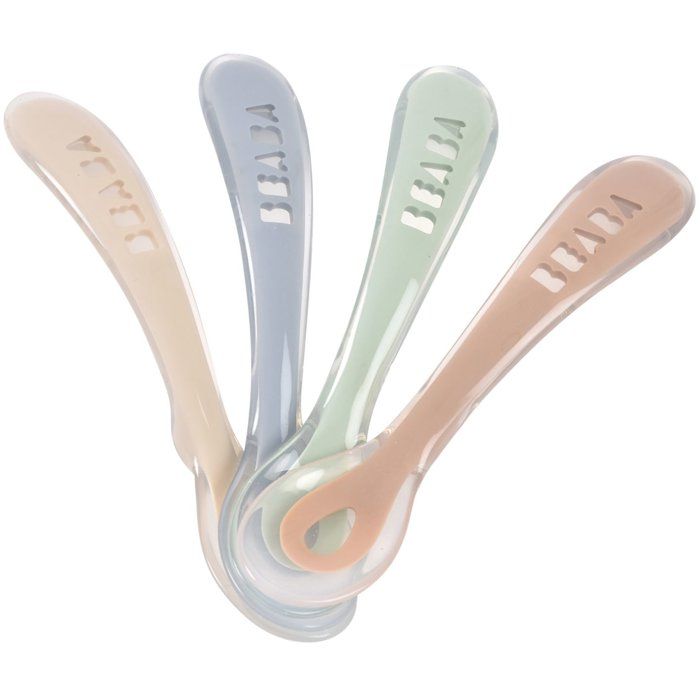 Set of 4 silicone spoons for second age, velvet grey/sage green