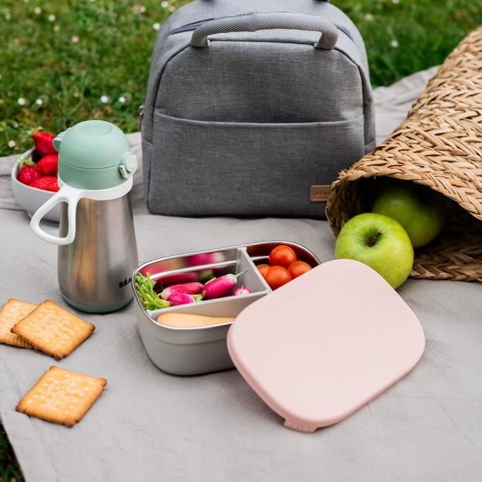 BEABA, Children's stainless steel lunch box, silicone lid and protective cover, Velvet gray and powder pink