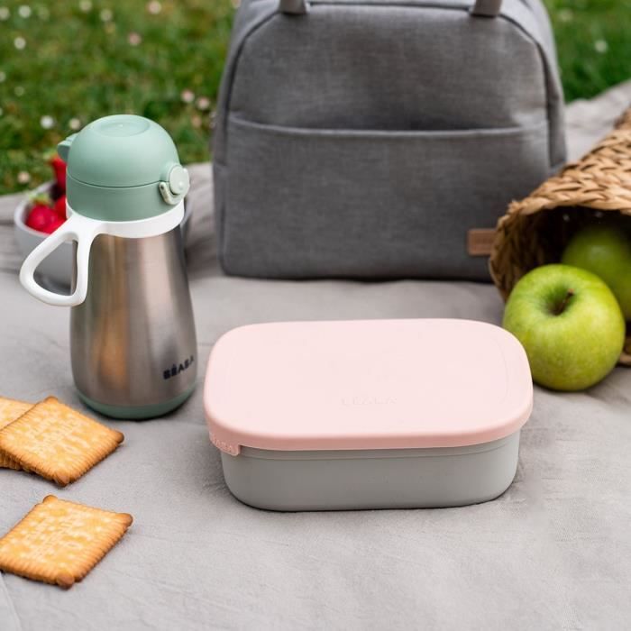 BEABA, Children's stainless steel lunch box, silicone lid and protective cover, Velvet gray and powder pink