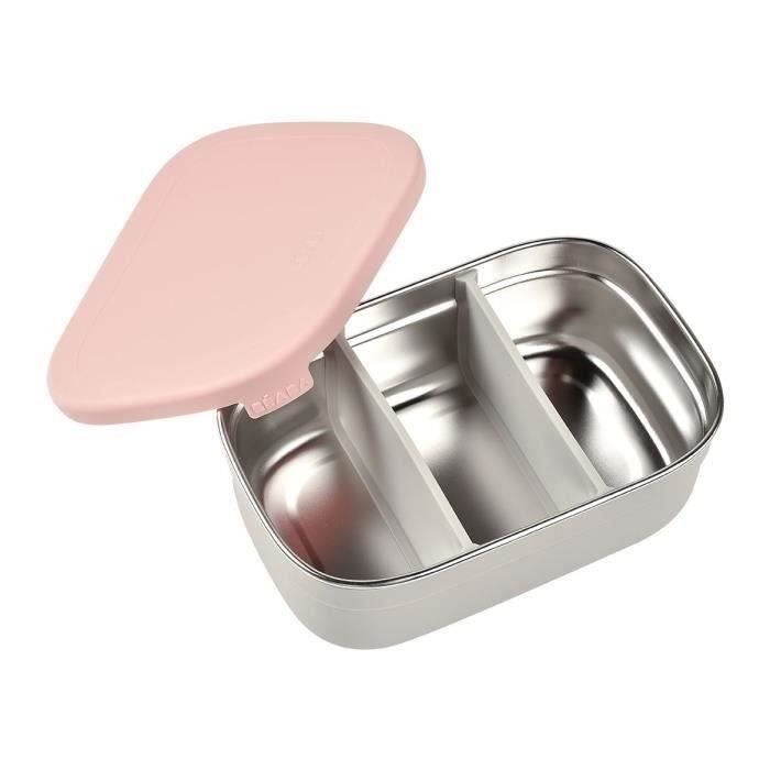 BEABA, Children's stainless steel lunch box, silicone lid and protective cover, Velvet gray and powder pink