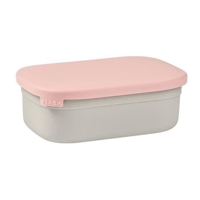 BEABA, Children's stainless steel lunch box, silicone lid and protective cover, Velvet gray and powder pink