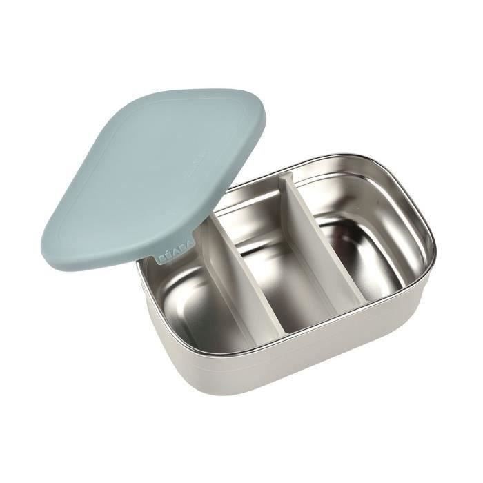 BEABA, Children's stainless steel lunch box, silicone lid and protective cover, Velvet gray and blue