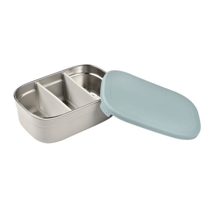 BEABA, Children's stainless steel lunch box, silicone lid and protective cover, Velvet gray and blue