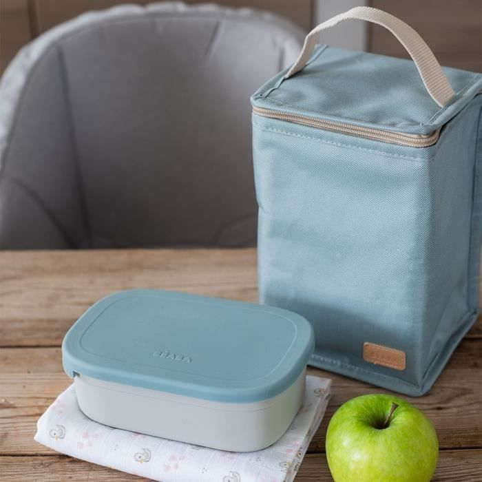 BEABA, Children's stainless steel lunch box, silicone lid and protective cover, Velvet gray and blue