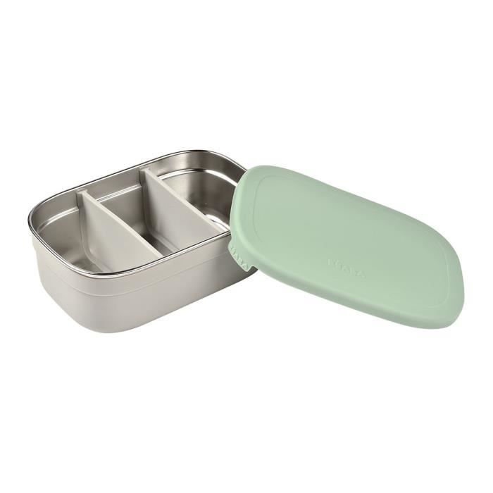BEABA, Children's stainless steel lunch box, silicone lid and protective cover, Velvet gray and sage green