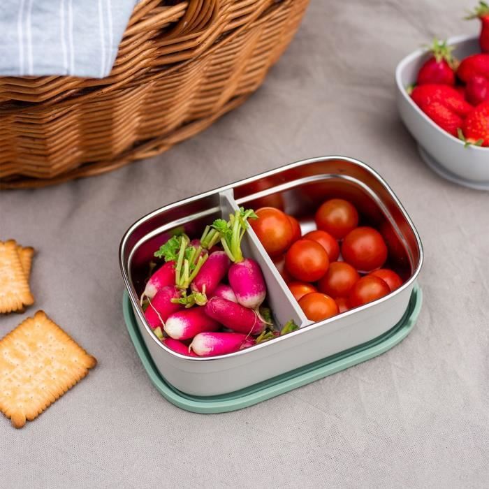 BEABA, Children's stainless steel lunch box, silicone lid and protective cover, Velvet gray and sage green