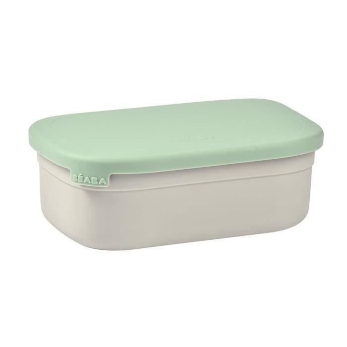 BEABA, Children's stainless steel lunch box, silicone lid and protective cover, Velvet gray and sage green