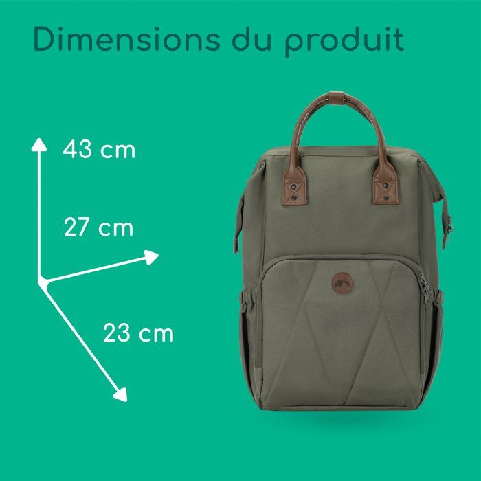 BEBECONFORT Sac a dos a langer bébé, Matelas a langer inclus , Poches isothermes, Finitions cuir, Mineral green